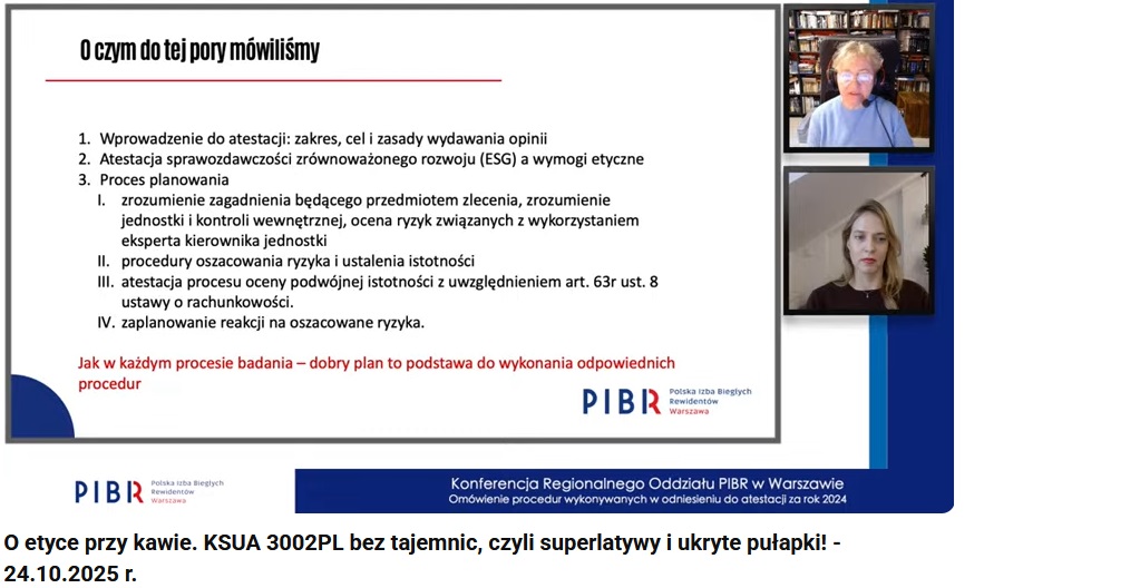 Zrzut ekranu z webinaru dot. procedur przeprowadzanych w ramach atestacji raportu ESG