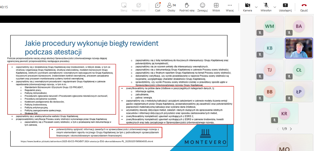Zrzut ekranu z webinaru prowadzonego przez Agnieszkę Baklarz